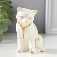 Фигурка керамика &laquo;Белая кошечка с ожерельем&raquo;, с золотом, стразы, 10.2 см