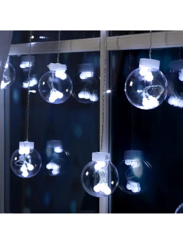 Гирлянда &laquo;Бахрома&raquo; 2.4&times;0.7 м с насадками &laquo;Шарики&raquo;, IP20, прозрачная нить, 108 LED, свечение белое, 8 режимов, 220 В