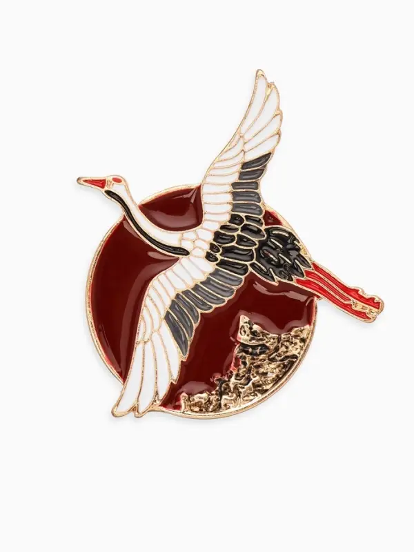 Брошь &laquo;Журавль&raquo;, парящий над морем, цветная в золоте