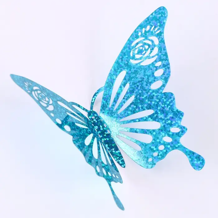 Топпер для торта «Бабочки», набор 12 шт., голография, голубой Топпер для торта «Бабочки», набор 12 шт., голография, голубой