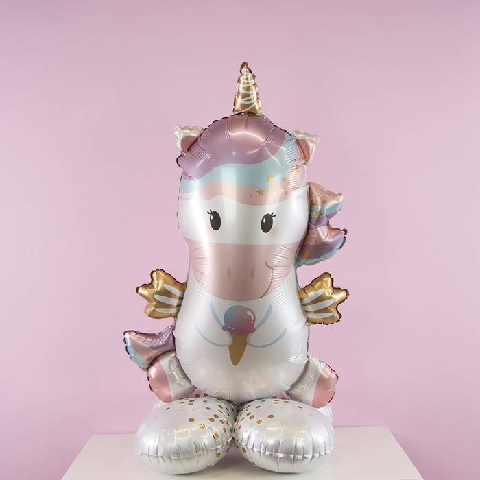 Шар фольгированный 44" &laquo;Единорог с мороженым&raquo;, фигура на подставке, под воздух, инд. упаковка