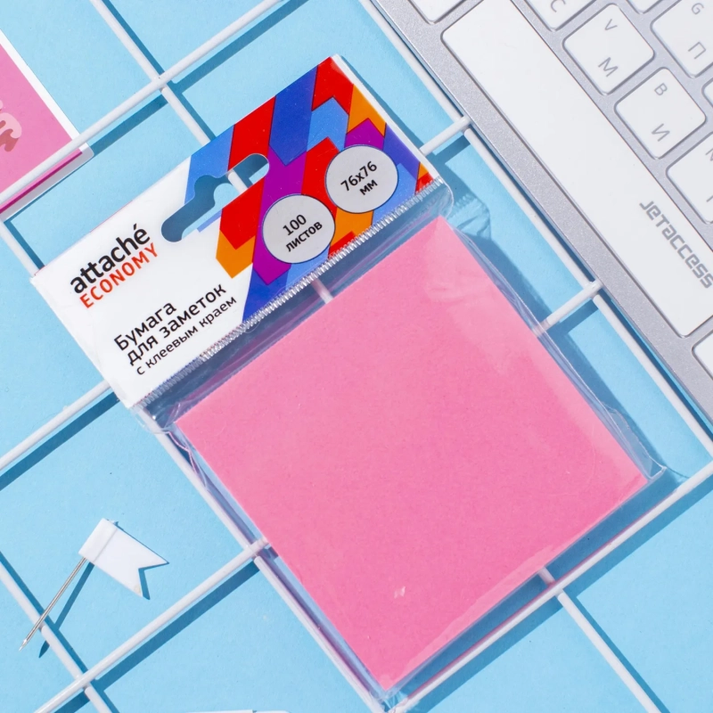 Стикеры Attache Economy с клеев.краем 76x76 мм 100 лист неоновый розовый