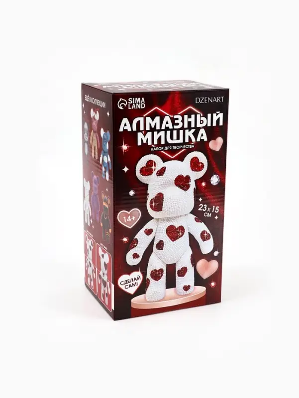 Алмазная мозаика на фигурке &laquo;Медведь с сердечками&raquo;