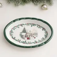 Блюдо для запекания новогоднее Доляна &laquo;Праздник к нам приходит&raquo;, 28&times;17.5&times;4.9 см, доломит, белое, зелёное