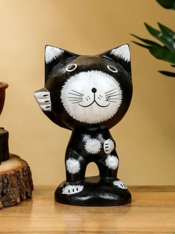 Сувенир Сувенир "Кот рыбак" дерево 10х10х16 см, цв. чёрно-белый