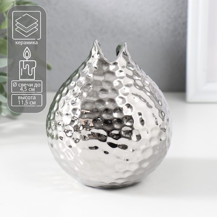 Подсвечник керамика на 1 свечу Подсвечник керамика на 1 свечу "Гранат" d=4,5 см серебро 10х10х11,5 см