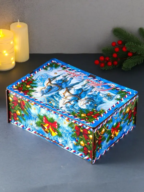 Шкатулка-ящик  самосборный большой  с символом года "Тройка",  28х19,5х11 см