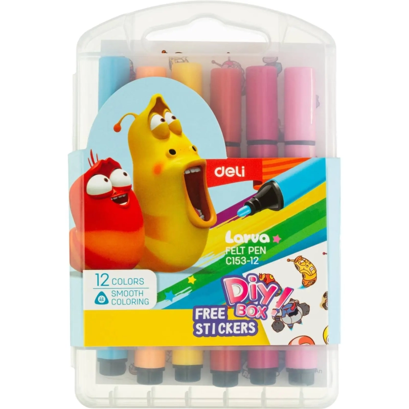Фломастеры набор Deli  Larva вентилируемый 12цв.  Европодвес, EC153-12