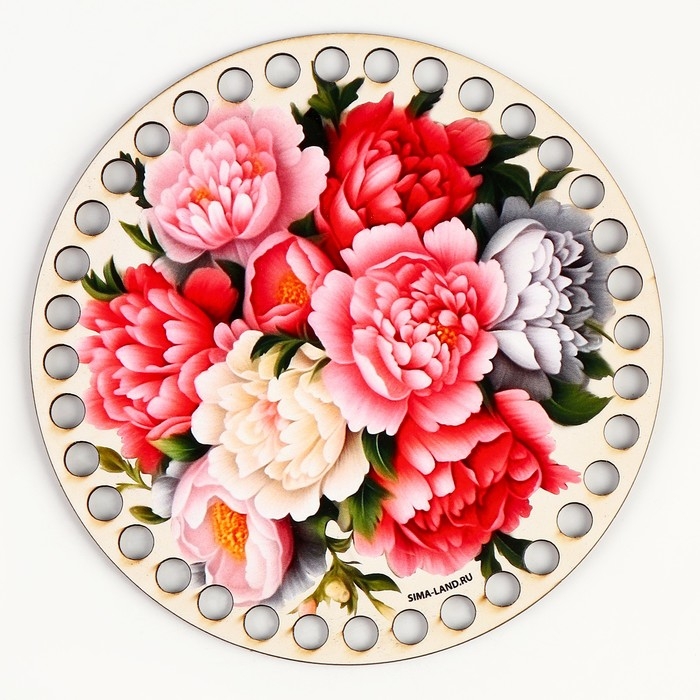 Донышки для вязания 2 в 1 «Пионы», круг 15 см, хдф 3 мм Донышки для вязания 2 в 1 «Пионы», круг 15 см, хдф 3 мм