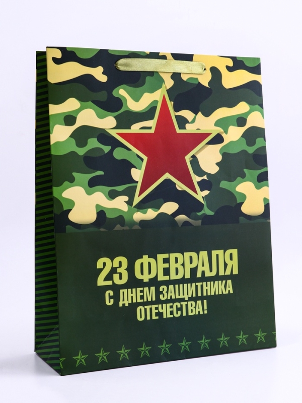 Пакет подарочный вертикальный «С Днём защитника Отечества! », L 31 × 40 × 12 см