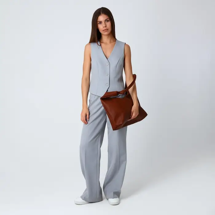 Сумка - мешок женская на молнии, 39&times;11&times;27 см, коричневая