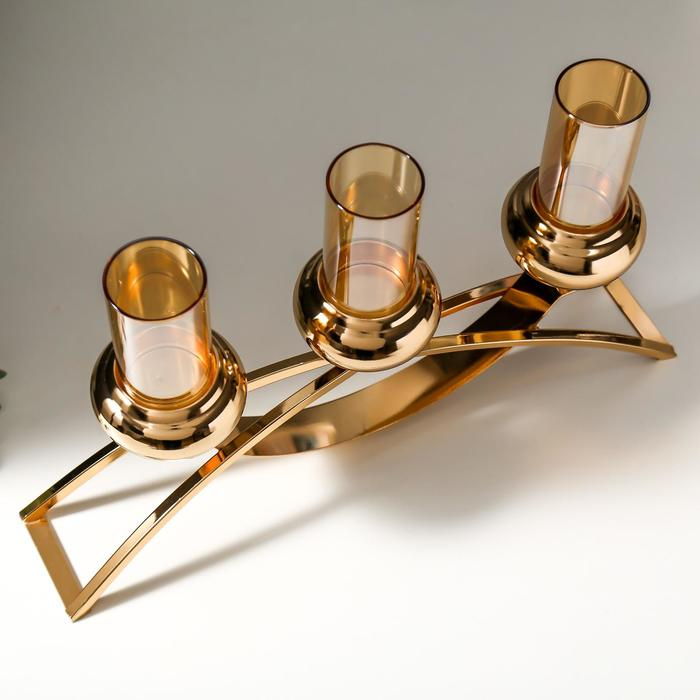 Подсвечник металл, стекло на 3 свечи  Подсвечник металл, стекло на 3 свечи "Зеркало души" золото 22,5х41,5х8,5 см