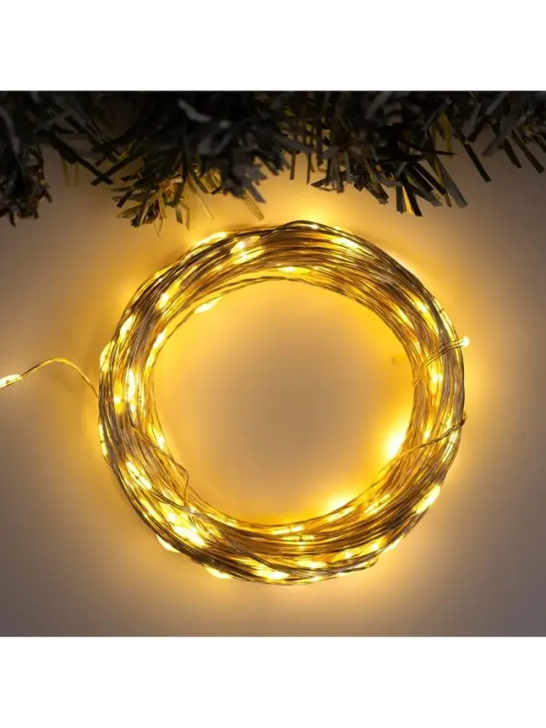 Гирлянда &laquo;Нить&raquo; 20 м, роса, IP20, серебристая нить, 200 LED, свечение тёплое белое, 12 В