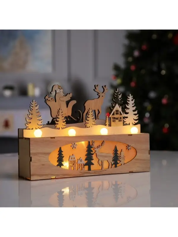 Светодиодная фигура &laquo;Новогодняя ночь&raquo; 24&times;17&times;6 см, дерево, от батареек AАAx2, свечение тёплое белое