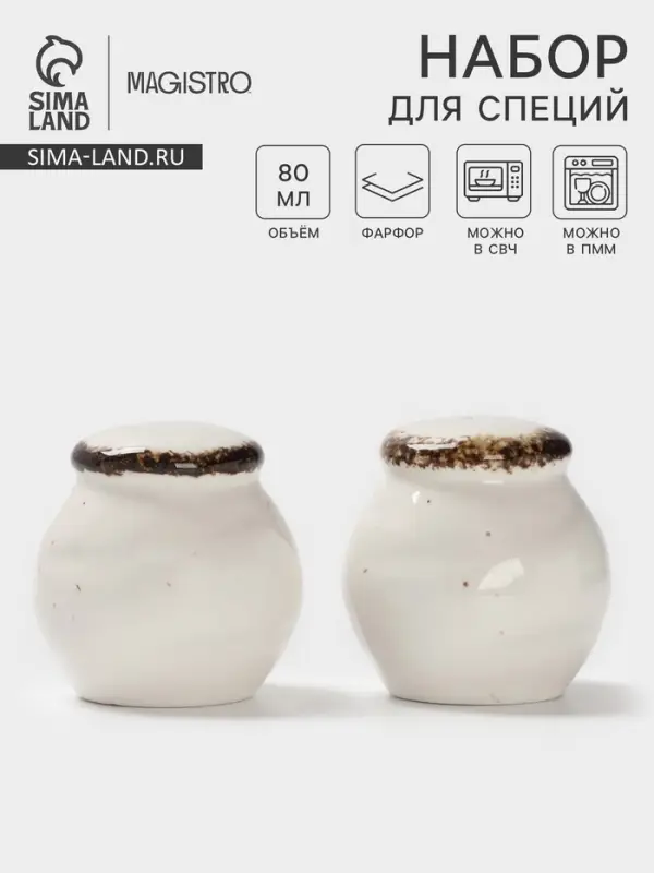 Набор для специй Magistro Alpine Frost, 2 предмета: перечница, солонка, 80 мл, 5&times;6 см, фарфор, белый