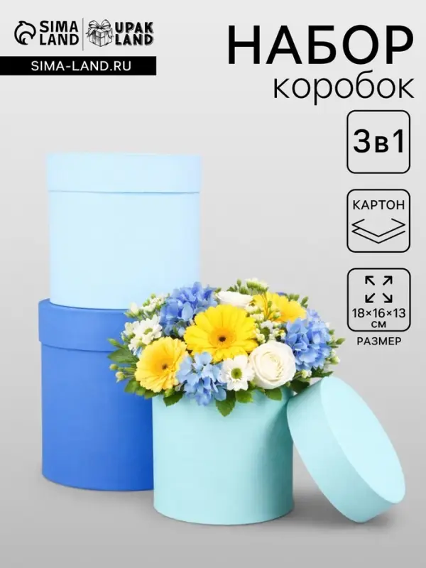 Набор круглых подарочных коробок &laquo;Аквамарин&raquo; 3 в 1 - 18&times;16&times;13 см
