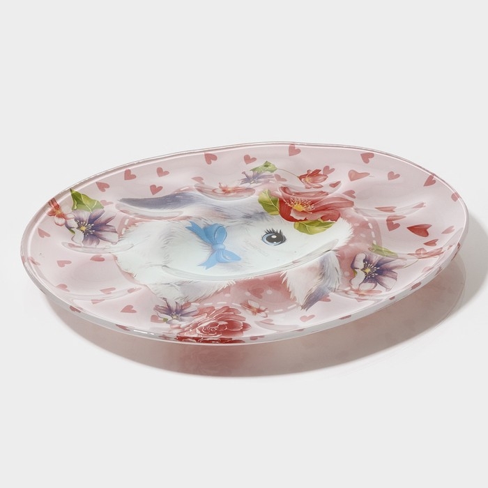 Подставка стеклянная для яиц Доляна «Цветочный зайка», 10 ячеек, 24×20,6 см, цвет розовый