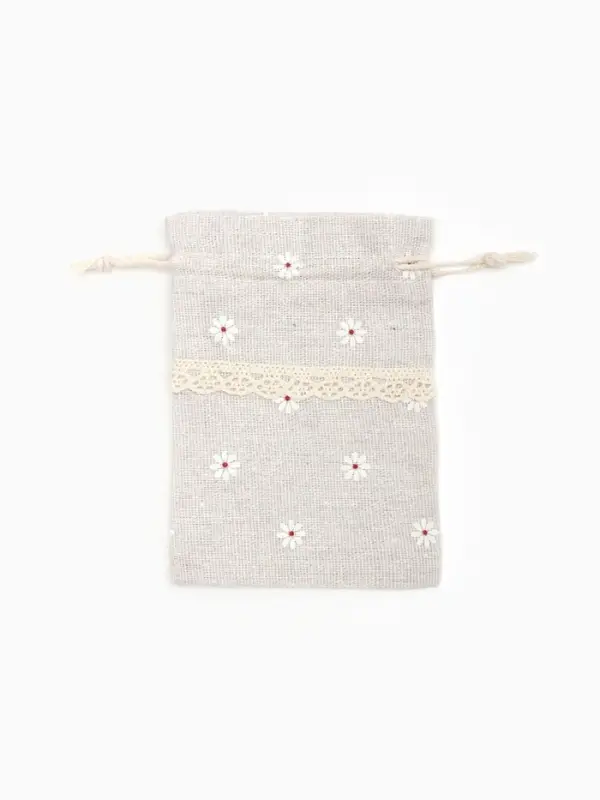 Мешочек подарочный «Лён» с ромашкой 10×13.5, цвет кремовый Мешочек подарочный «Лён» с ромашкой 10×13.5, цвет кремовый