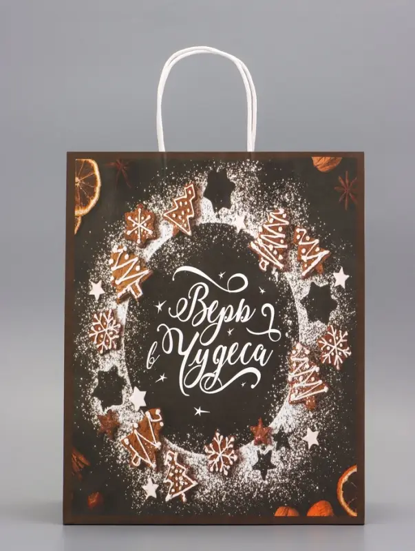 Пакет бумажный подарочный новогодний крафт &laquo;Верь в чудеса&raquo; 32&times;26&times;11 см