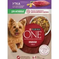 Влажный корм Purina One mini для активных собак, утка/паста/фасоль в подливе, 85 г
