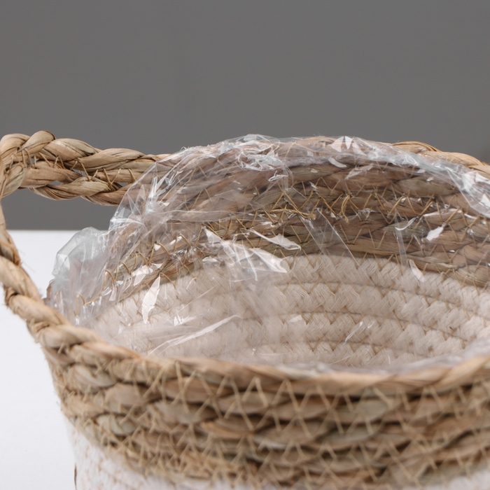 Кашпо плетеное  Кашпо плетеное "Танзания" с ручкой, 15,5х15,5х13,5 см, натуральный, белый