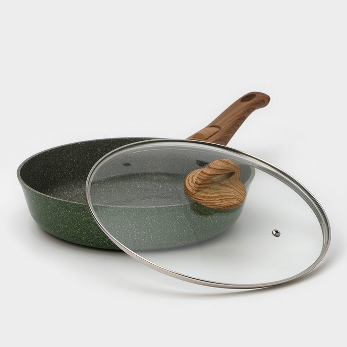 Сковорода Доляна «Форест», d=28 см, стеклянная крышка, съёмная ручка, антипригарное покрытие