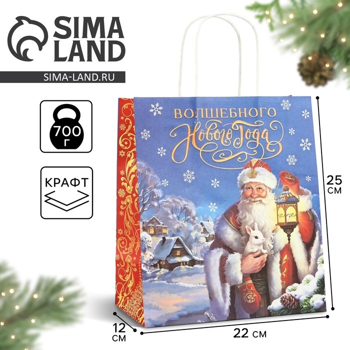 Пакет подарочный новогодний крафтовый «Яркого нового года», 22 х 12 х 25 см , Новый год Пакет подарочный новогодний крафтовый «Яркого нового года», 22 х 12 х 25 см , Новый год