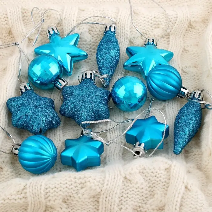 Ёлочные игрушки &laquo;Талла&raquo;, шары новогодние, набор 12 шт. (4 шара, 2 сосульки, 6 звёзд), голубой