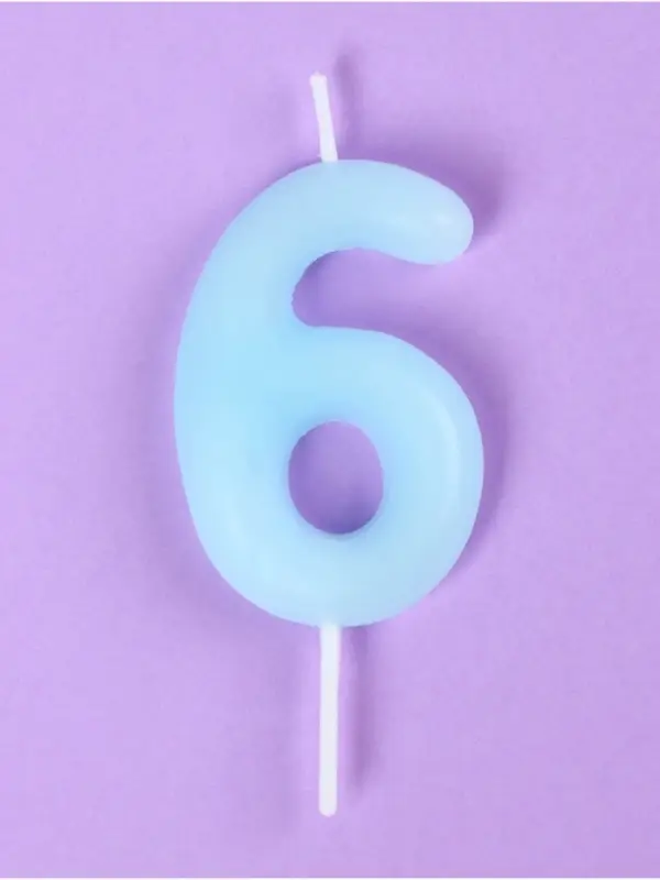 Свеча в торт &laquo;Цифра 6&raquo;, светящаяся голубая, 9 см