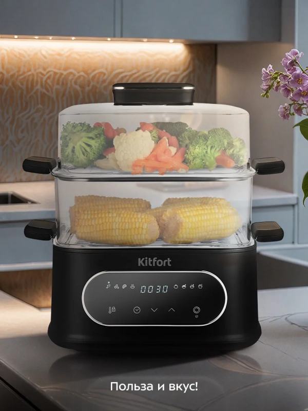 Пароварка электрическая с таймером КТ-6468 - 1000 Вт Пароварка электрическая с таймером КТ-6468 - 1000 Вт