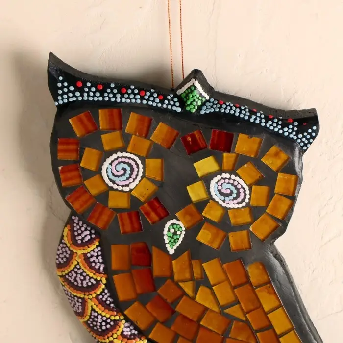 Панно Панно "Сова" дерево с мозаикой, 11х1х20 см