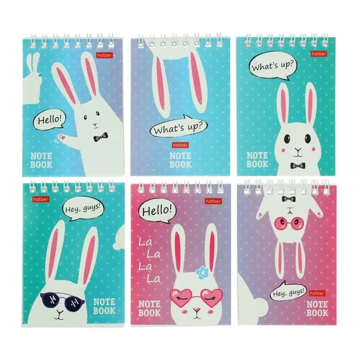 Блокнот А7, 40 листов на гребне Блокнот А7, 40 листов на гребне "Прикольные зайцы", обложка мелованный картон