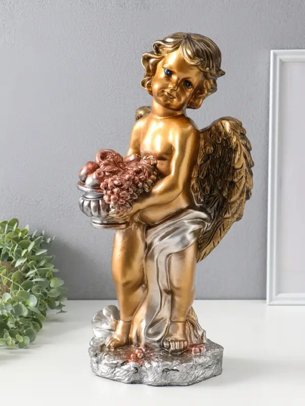 Фигура гипс &laquo;Ангел с корзиной&raquo;, бронза, 47&times;25&times;23 см