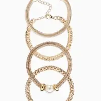 Браслет "Стиль" (набор 3шт) плетение, звенья, цвет белый в золоте