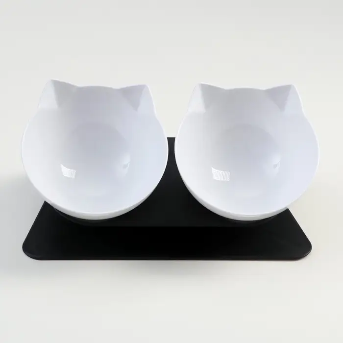Миски, 27.5&times;14&times;15 см, 2 шт., на чёрной подставке, пластик, белые