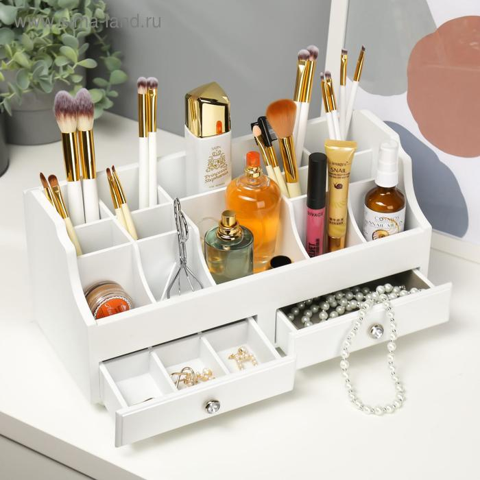 Шкатулка дерево для украшений и косметики 2 ящика белая 35х16,5х17 см Шкатулка дерево для украшений и косметики 2 ящика белая 35х16,5х17 см