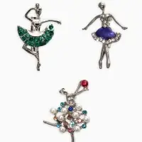 Броши "Балеринки" (набор 3шт), цвет микс в серебре