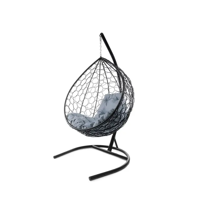 Кресло - кокон подвесное &laquo;Капля&raquo;, 72&times;98&times;186 см, с искусственным ротангом, чёрное, с серой подушкой