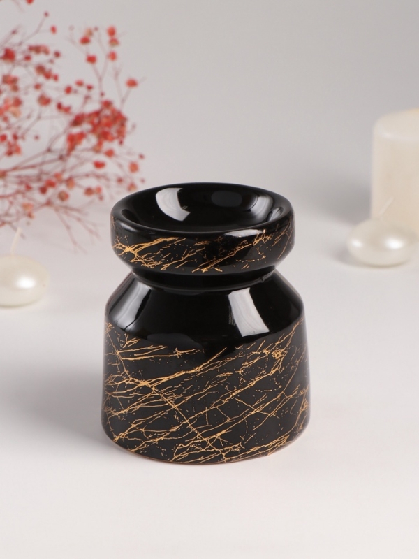 Аромалампа керамика Аромалампа керамика "Чёрный мрамор с золотыми трещинками" 9,8х9,8х11 см