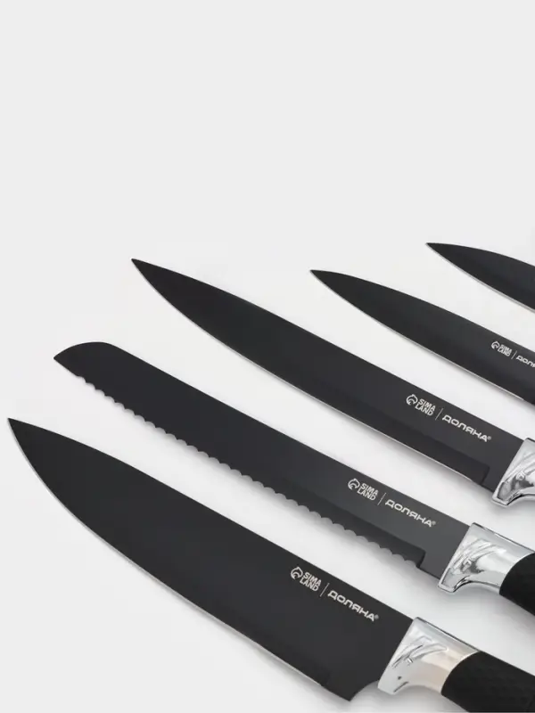 Набор кухонных принадлежностей Доляна &laquo;Супер-блек&raquo;, 6 предметов: ножи 19 см, 23 см, 32 см, 32 см, керамическая овощечистка, 32&times;4 см, чёрный