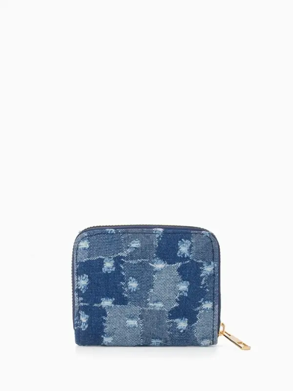 Кошелёк женский на молнии 8.5&times;2&times;11 см, джинсовый, синий