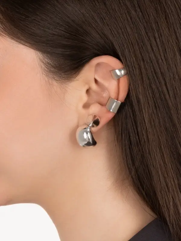 Серьги и кафф QF &laquo;Объёмные фигуры&raquo;, набор 4 шт. цвет серебро