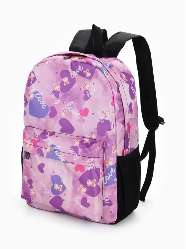 Рюкзак школьный на молнии, с карманами, с рисунком, размер 30&times;13&times;42 см, сиреневый