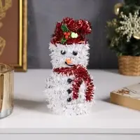 Светодиодная фигура из мишуры &laquo;Снеговик в красном&raquo; 16&times;9 см, 10 LED, от батареек AG10&times;3, свечение тёплое белое