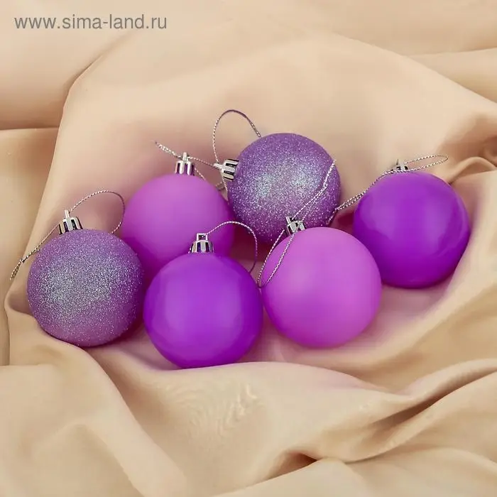 Ёлочные игрушки «Неон», шары новогодние, набор 6 шт., d=6 см, фиолетовый Ёлочные игрушки «Неон», шары новогодние, набор 6 шт., d=6 см, фиолетовый