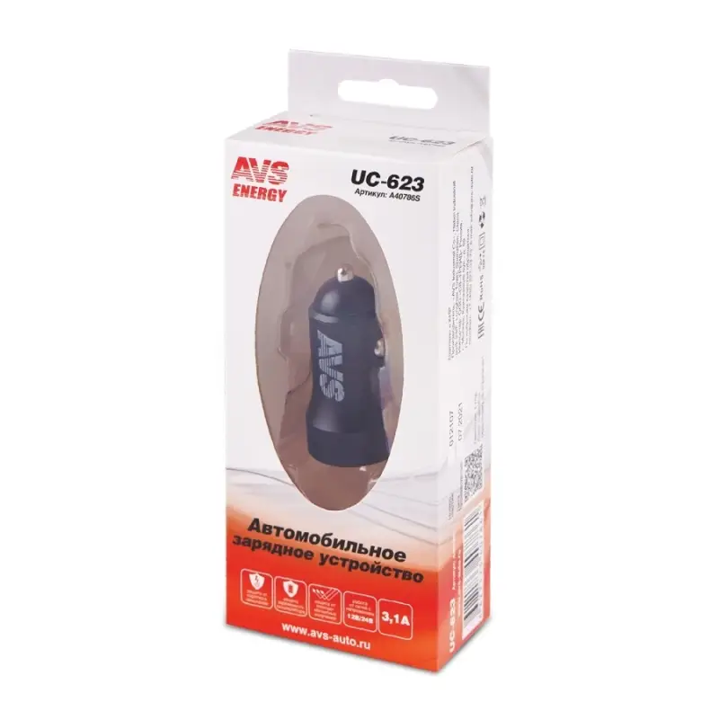 USB автомобильное зарядное устройство AVS 2 порта UC-623 (3,1А)