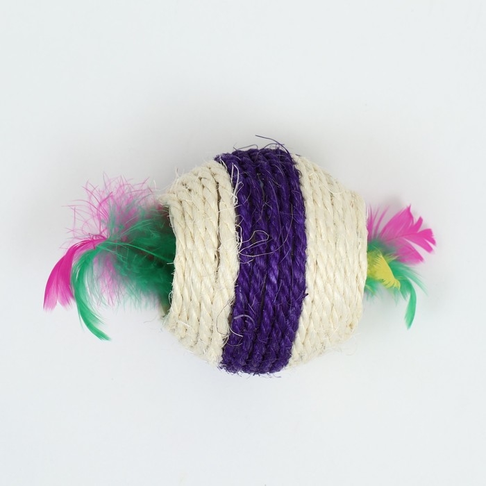 Шарик сизалевый большой с пластиковым внутри, 7,5 см, фиолетовый/белый Шарик сизалевый большой с пластиковым внутри, 7,5 см, фиолетовый/белый