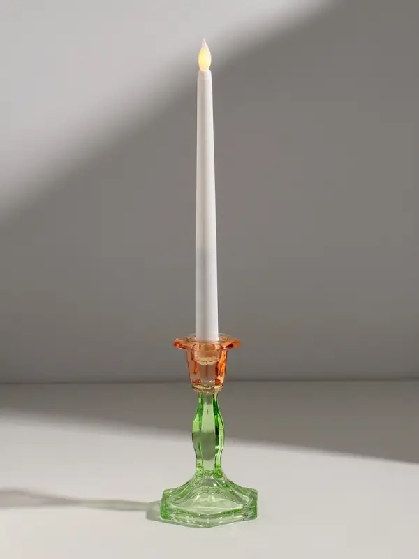 Подсвечник стекло  Подсвечник стекло "Градиент. Грани" оранжево-зелёный d=2,2 см 9,5х9,5х15,5 см