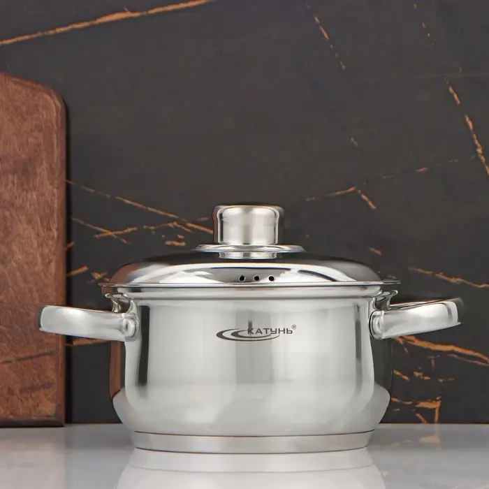 Кастрюля Катунь &laquo;Гретта&raquo;, 1.8 л, d=16 см, с крышкой, капсульное дно, индукция, нержавеющая сталь, AISI - 201, хромированная