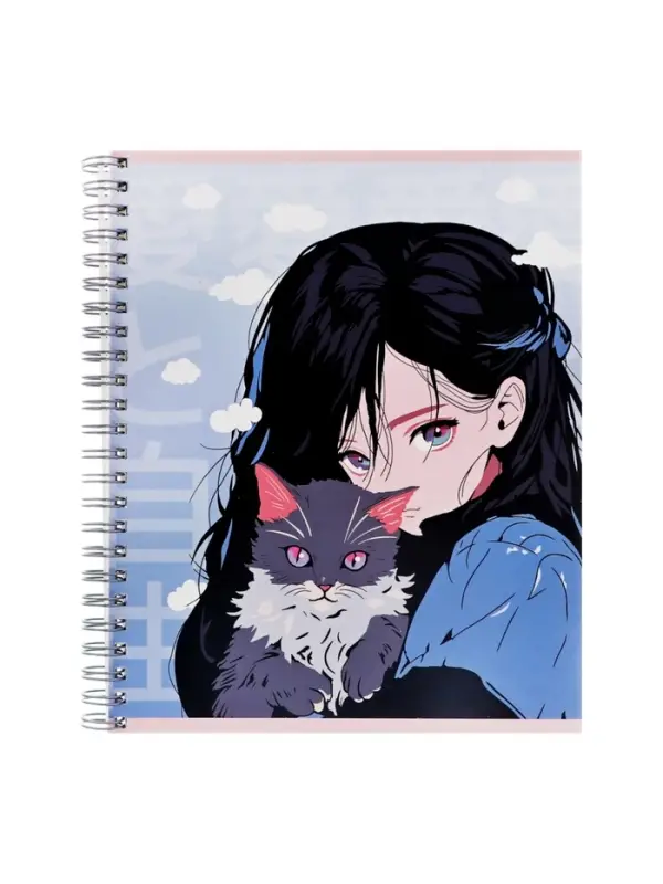 Набор тетрадей Calligrata &laquo;Аниме. Девочка с котом&raquo;, 3 штуки, 96 листов, на гребне, обложка из мелованного картона